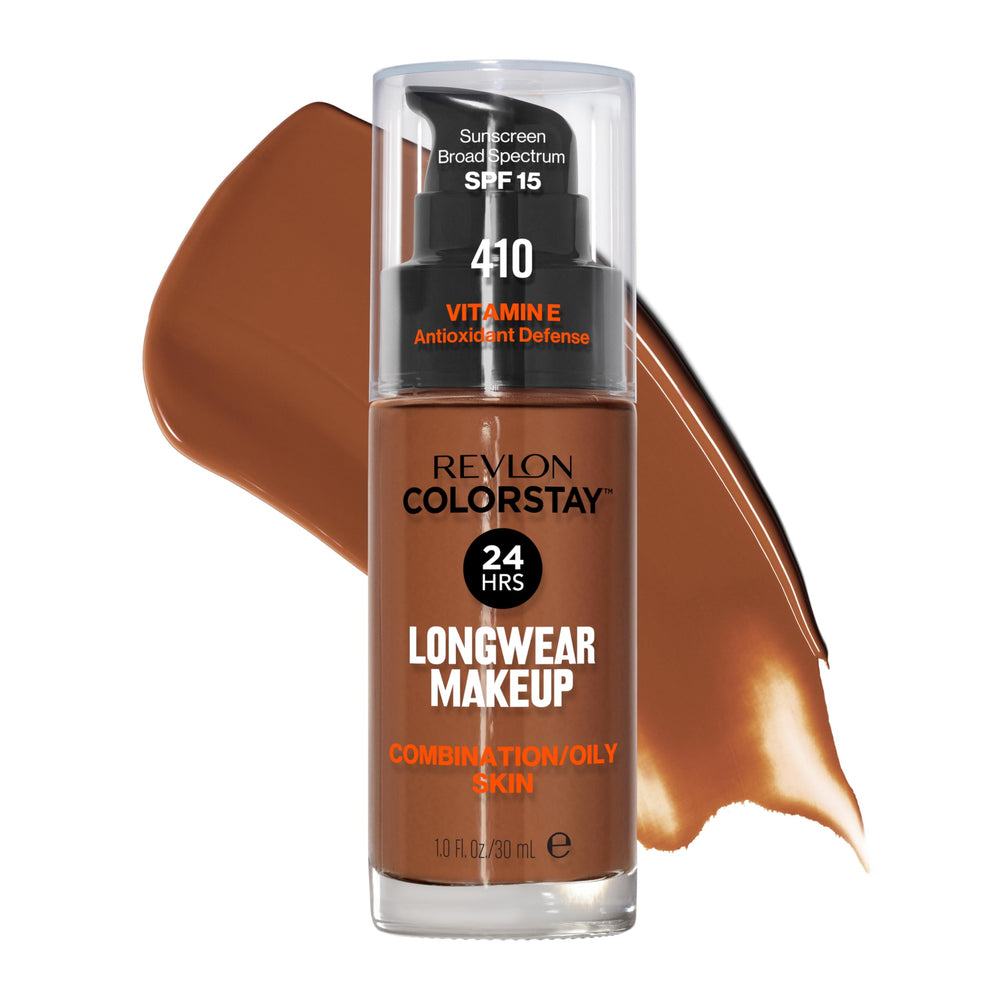 Revlon bottle front packaging showing Cappuccino shade and longwear benefits
