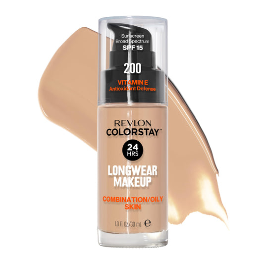 Revlon ColorStay front packaging showing shade and SPF 15 benefit
