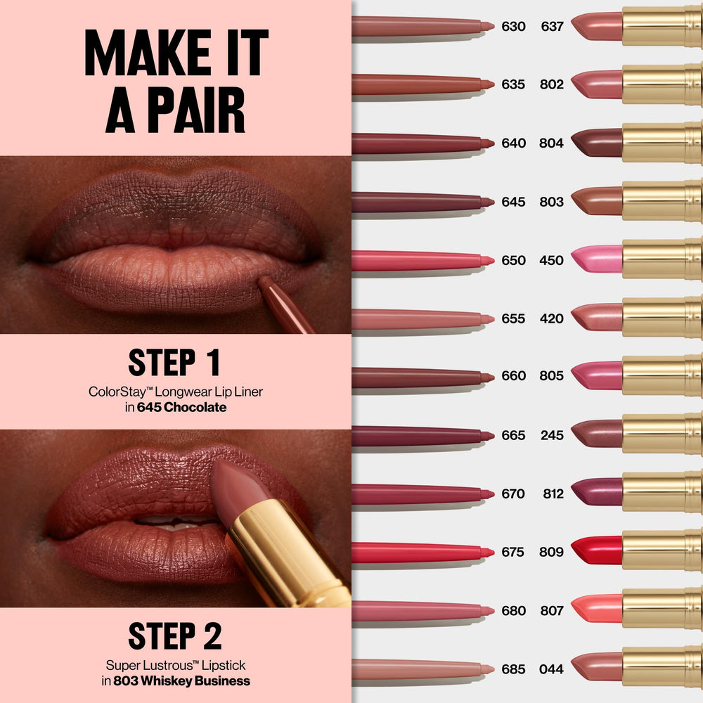Revlon lip liner back label showing shade name, weight, and ingredient cues