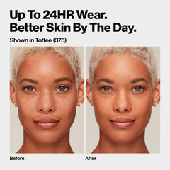 Revlon ColorStay swatch of 400 Caramel on skin demonstrating true-to-tone coverage