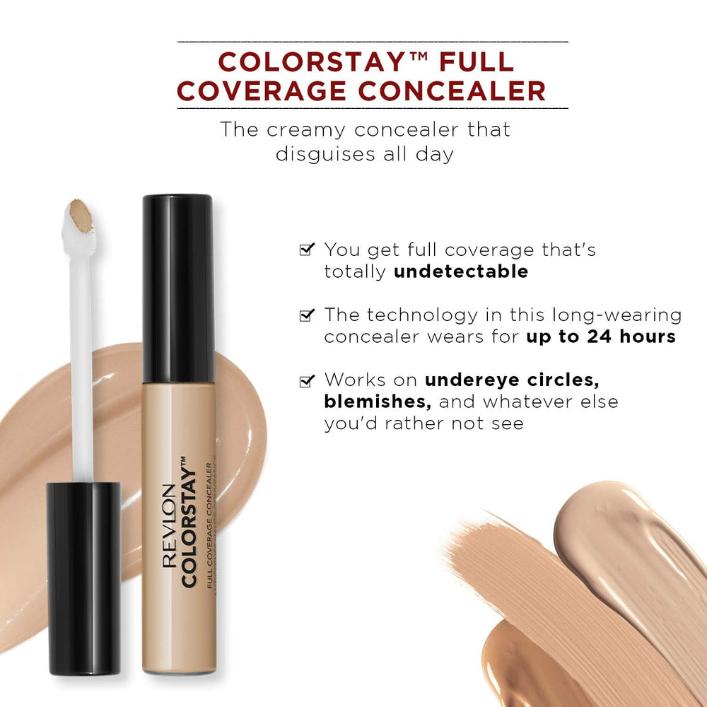Hand holding Revlon concealer stick to show size and travel-friendly benefit