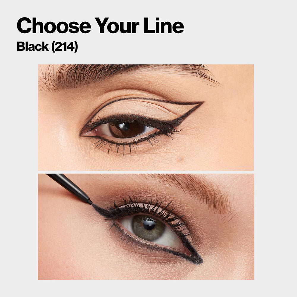 Revlon eyeliner on model showing clean winged liner for professional finish