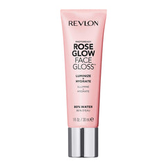 Revlon face gloss front packaging showing product tube and rosy shade for hydrated glow