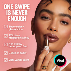 REVLON close-up of balm texture highlighting glossy, non-sticky finish