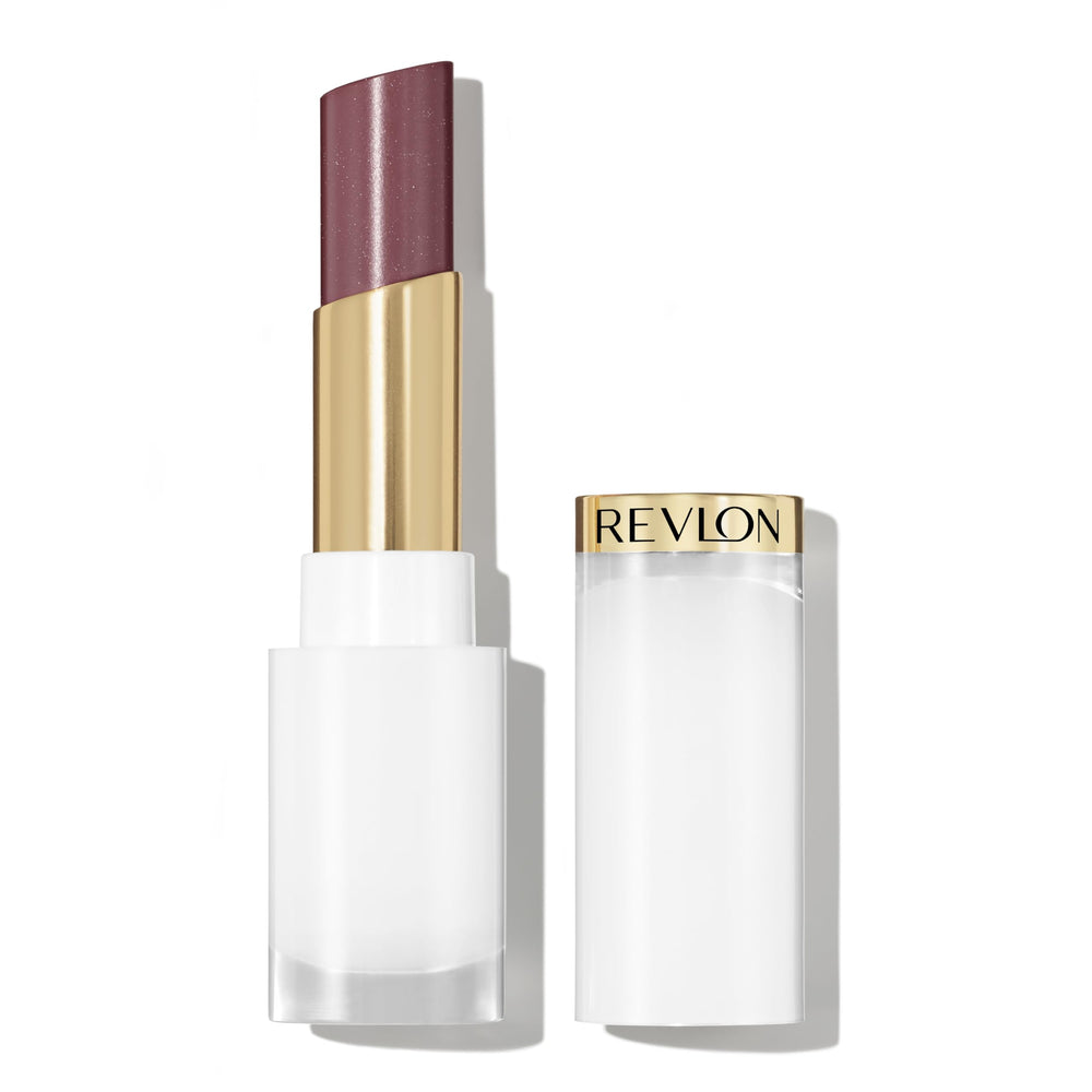 REVLON front packaging of Glass Shine Balm showing shade and finish benefits