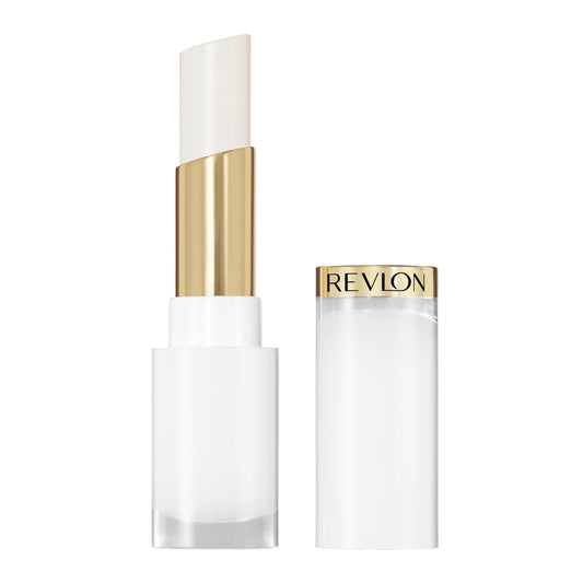 Revlon glass shine balm front packaging showing shade and glossy finish benefits
