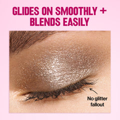 REVLON Glimmer Liquid Shadow lid swatch on model demonstrating silvery-rose sparkle and long wear benefit