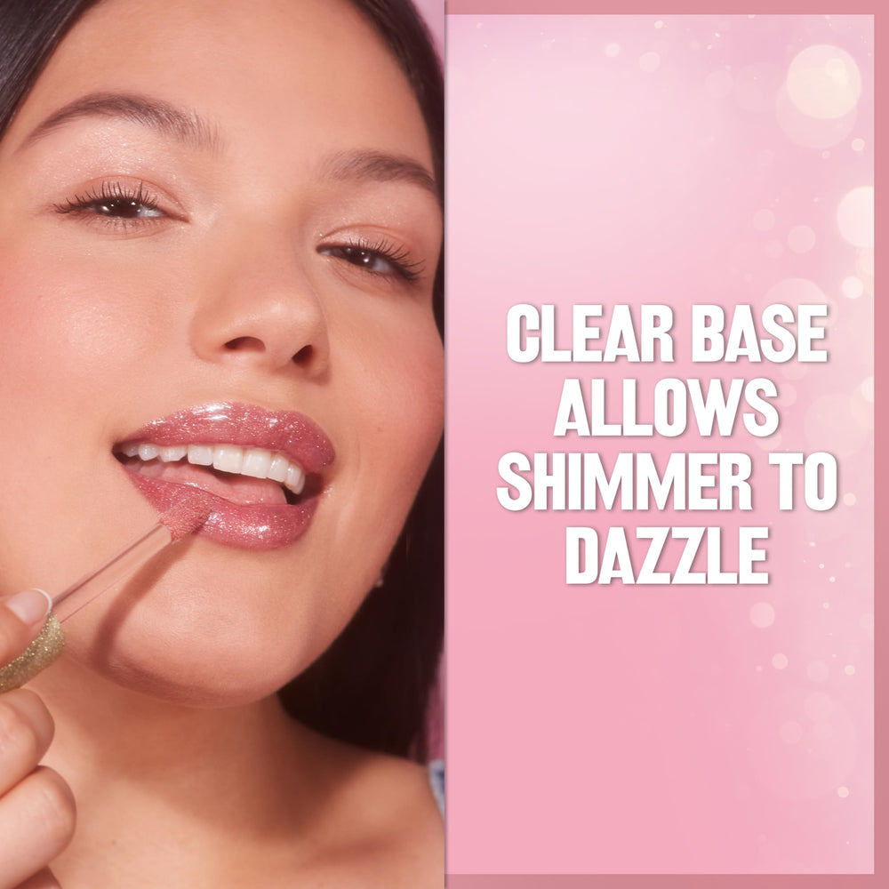 Revlon gloss shimmer detail showcasing plant-based glitter sparkle