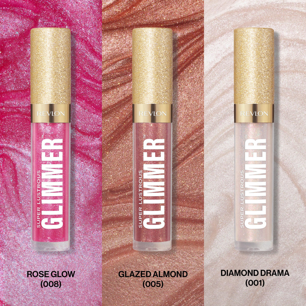 REVLON three gloss tubes lined up showing shade variety and shine