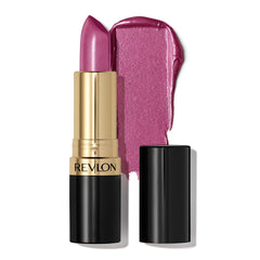 REVLON front view of Iced Amethyst lipstick showing sleek packaging and brand benefit