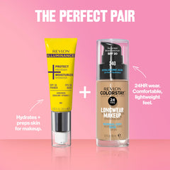 REVLON primer on bathroom counter showcasing everyday skincare routine