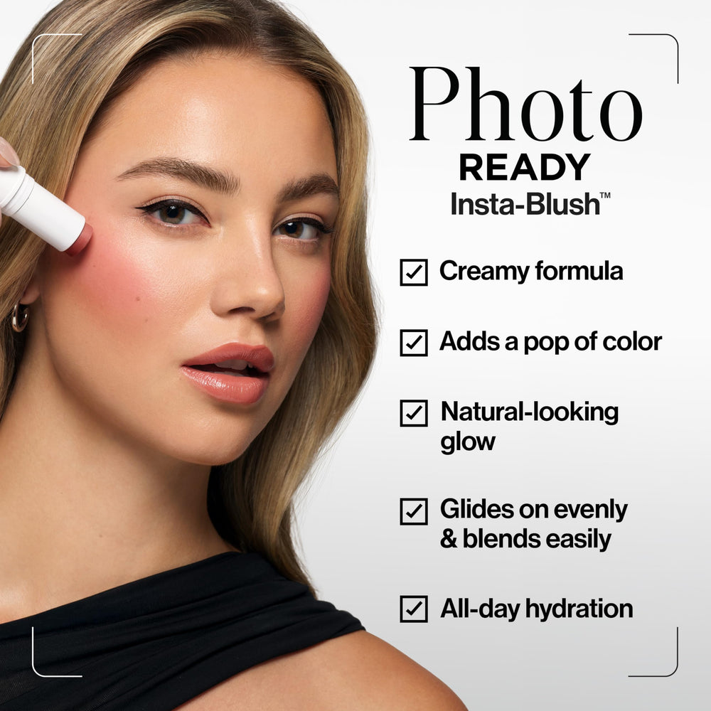 Revlon blush stick applied with fingertip demonstrating quick, mess-free blending benefit