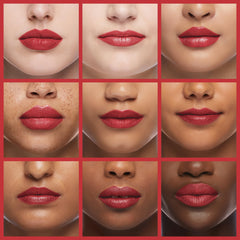 Revlon tint applied on model lips showing buildable crimson color
