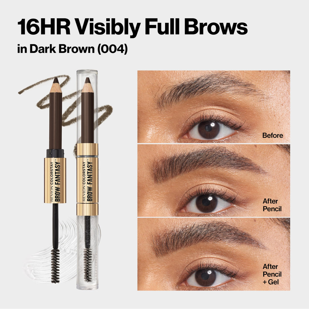 Revlon model applying brow duo demonstrating quick shaping and natural result