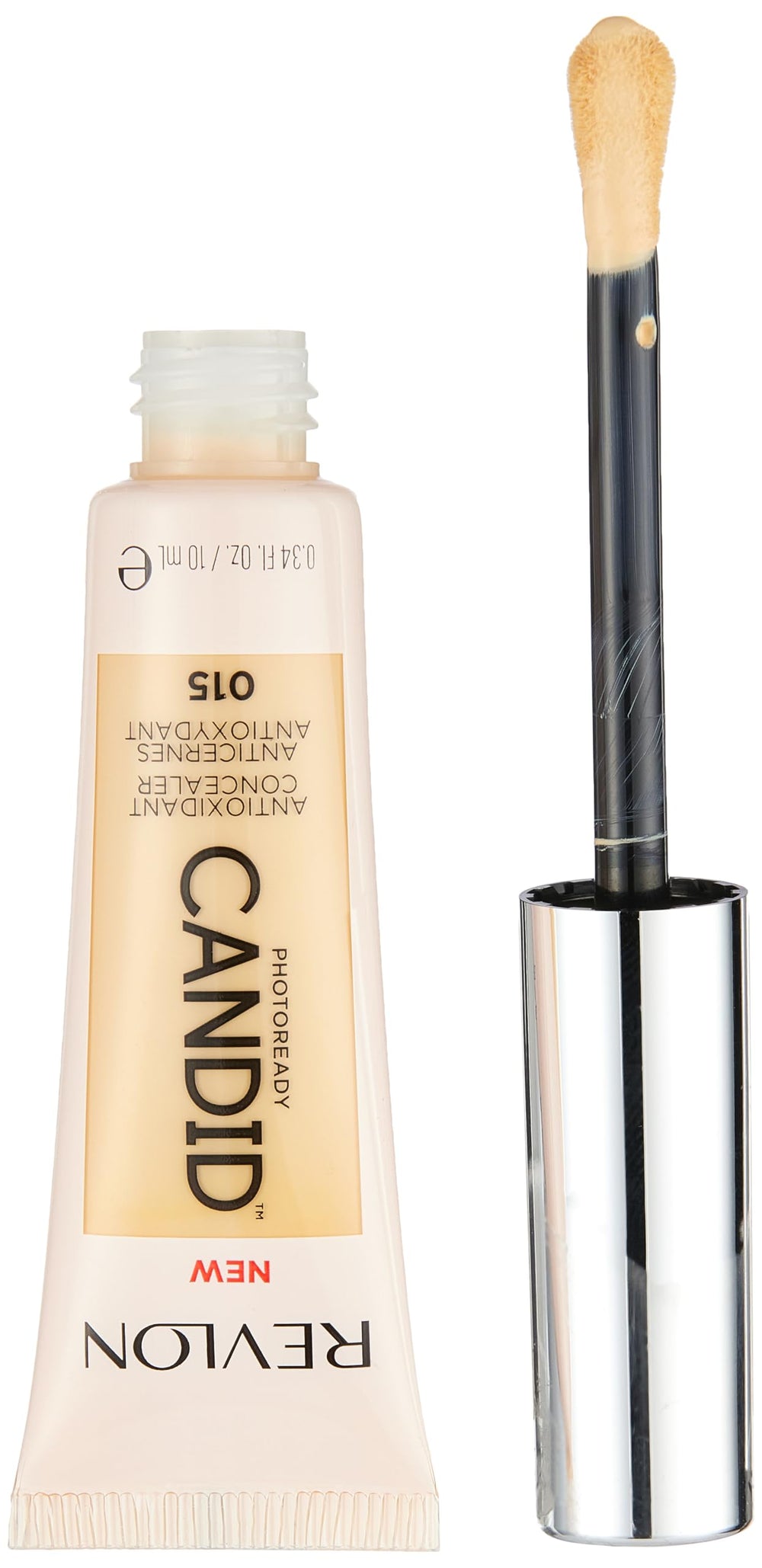 Revlon PhotoReady Candid doe-foot applicator with skin swatch demonstrating blendability
