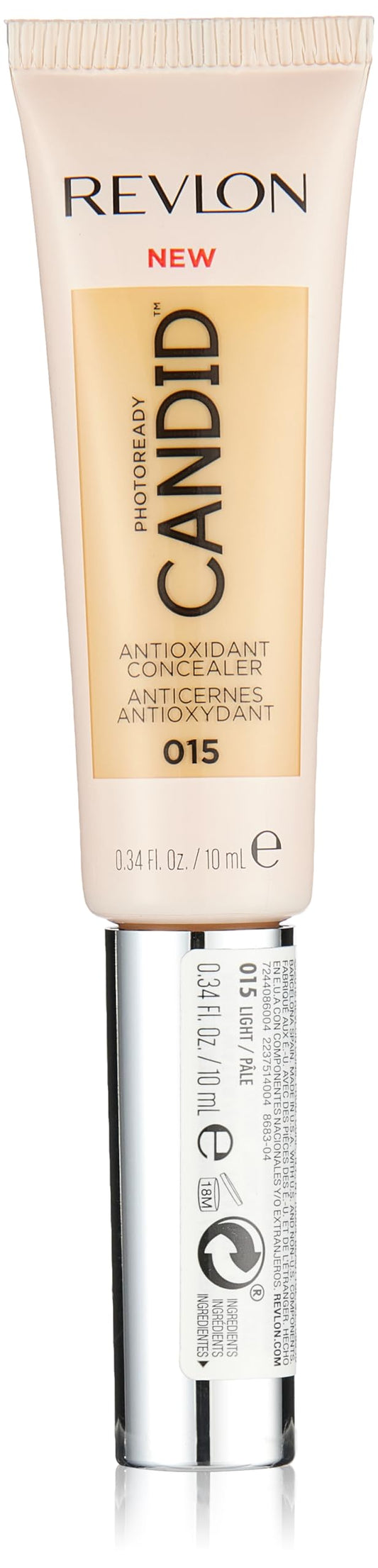 Revlon PhotoReady Candid front packaging showing shade 015 Light and benefits