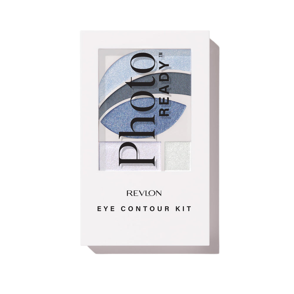 REVLON PhotoReady front open palette showing four blue shades and primer benefit