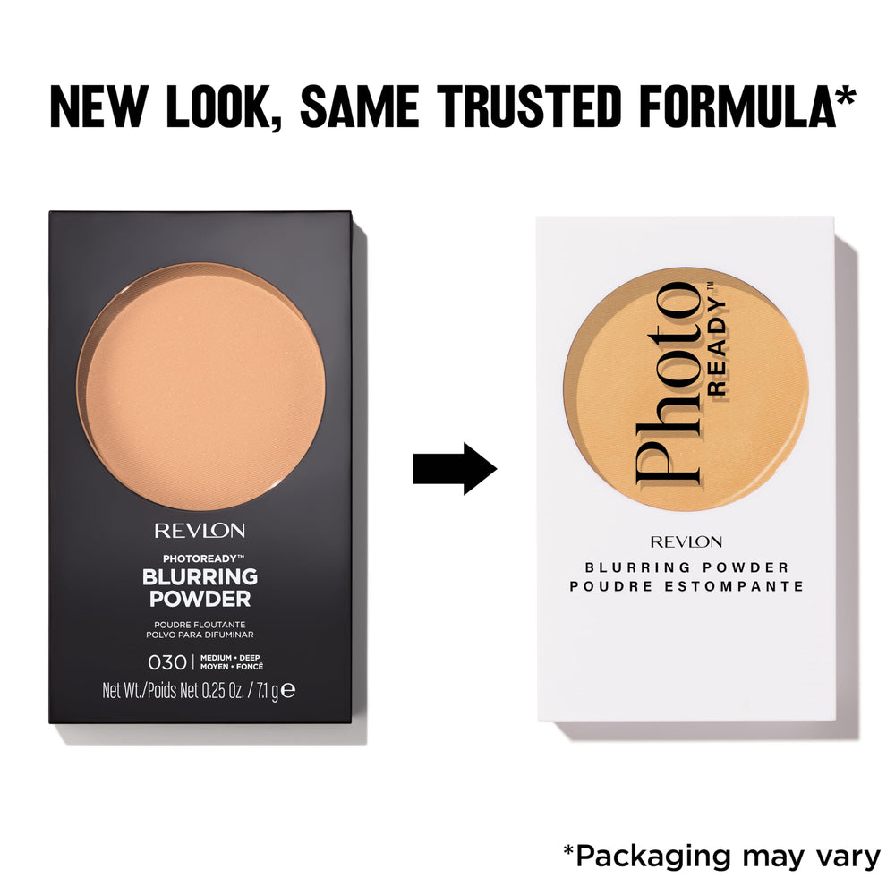 Revlon powder in use applying with brush to reduce shine and blur pores