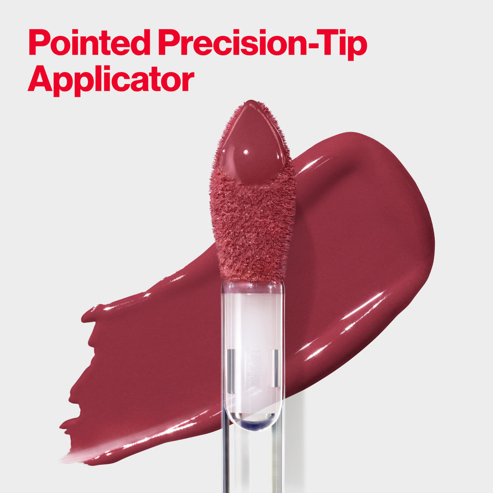 Revlon ColorStay Satin Ink lip swatch on model illustrating wearable warm brown