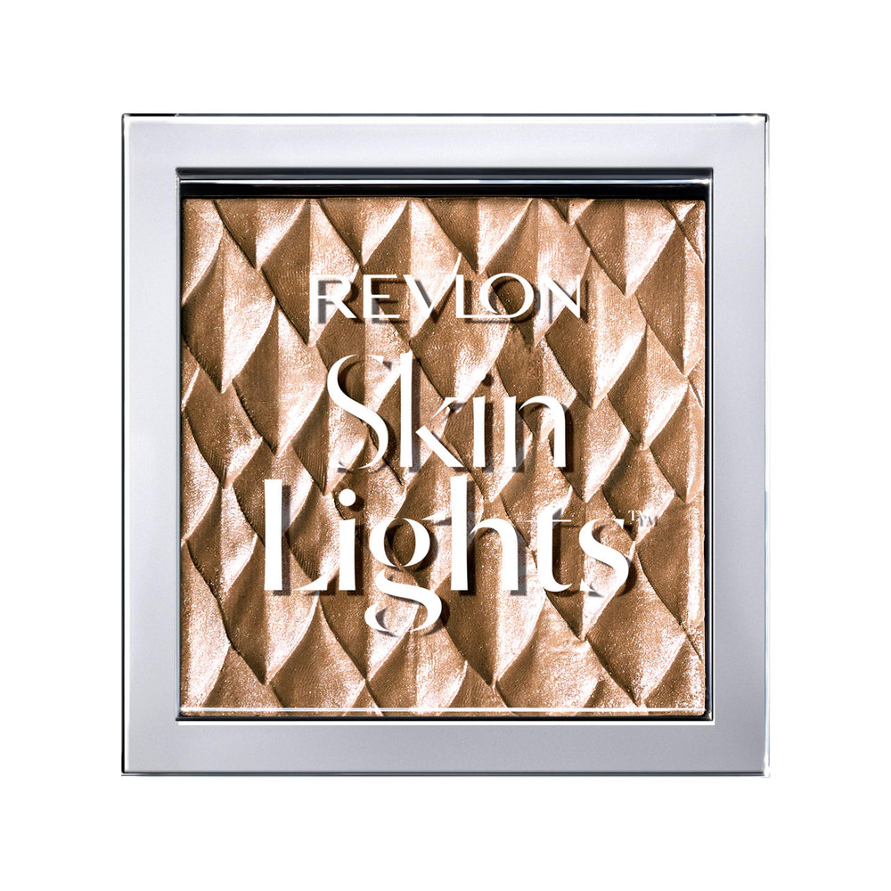 Revlon SkinLights compact front view showing prismatic shimmer and portable design