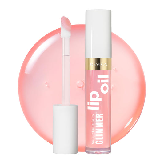 REVLON front view of Super Lustrous Glimmer Lip Oil showing shade and packaging benefits