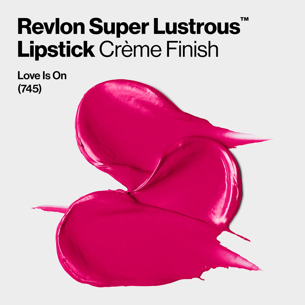 Revlon Super Lustrous packaging flatlay with features list highlighting conditioning formula benefit
