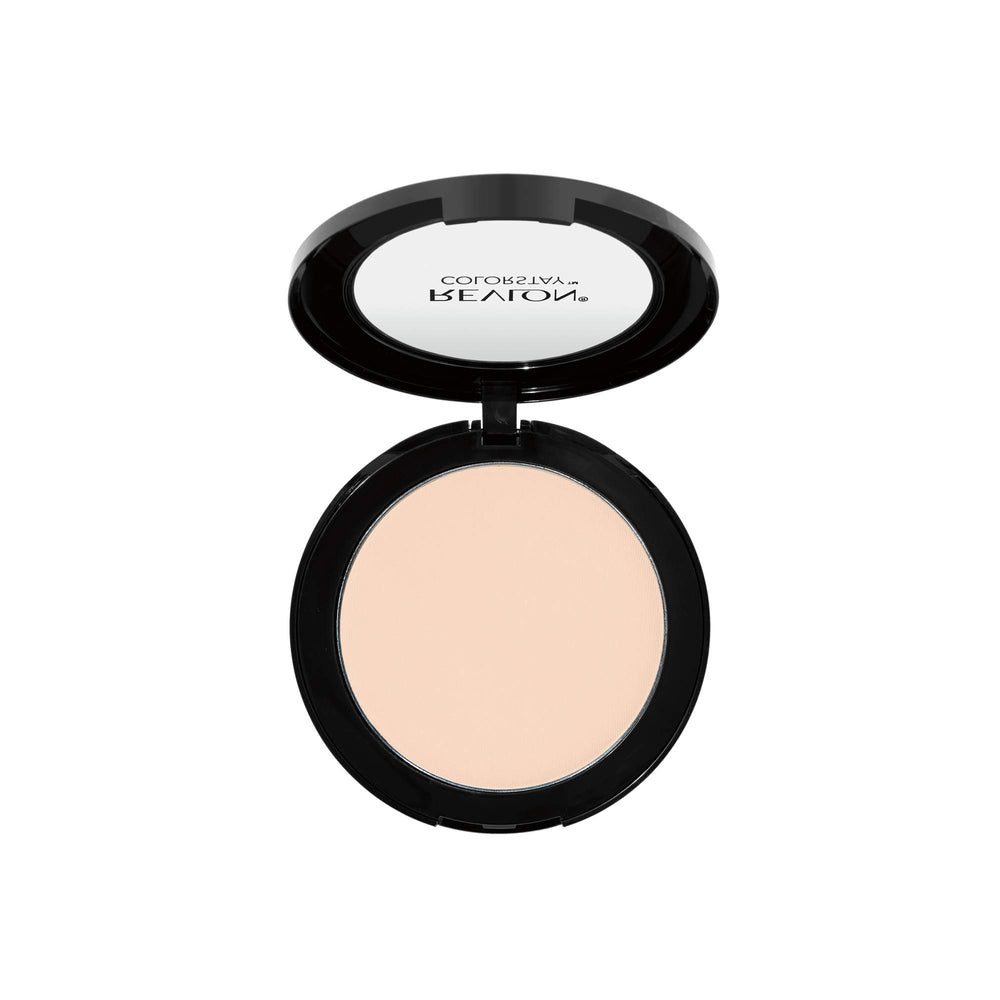 Close-up of Revlon ColorStay pressed powder texture showing fine milled finish for smooth coverage