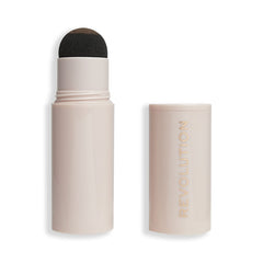 Revolution Brow kit front packaging showing compact stamp and stencils for quick shaping