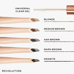 Revolution swatch of pencil and gel on arm shows natural dark brown finish and blendability
