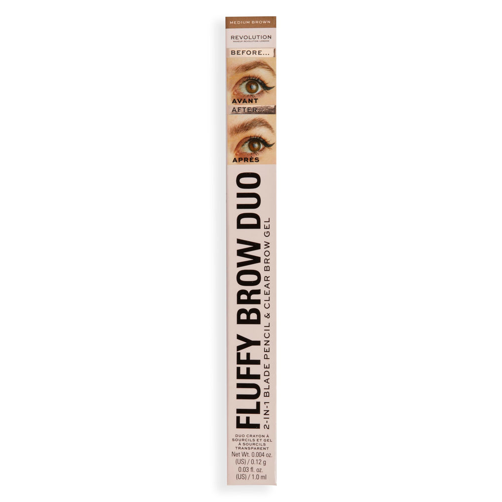 Revolution Fluffy Brow Filter lifestyle application in front of mirror showing quick daily styling benefit