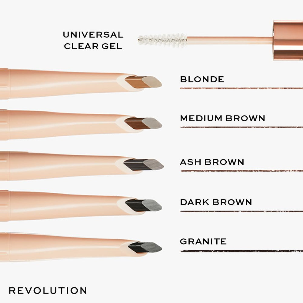 Revolution Fluffy Brow Filter swatches in Medium Brown on skin showing natural, buildable color