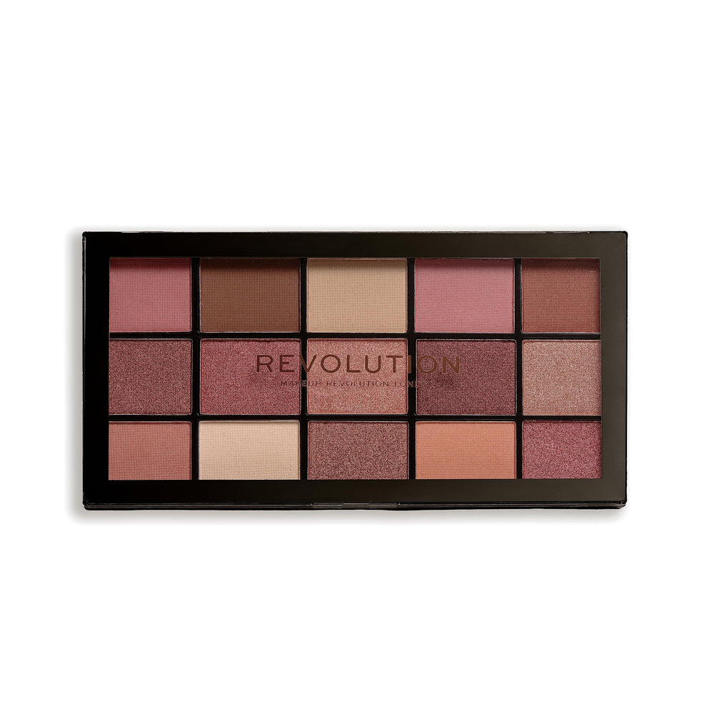 Revolution Beauty London palette front view showing 15 shades and versatile warm tones for easy looks