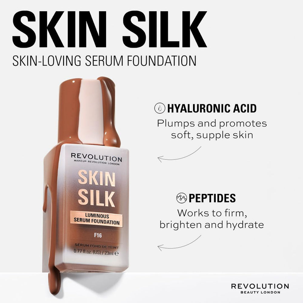 Revolution Skin Silk application with brush demonstrating smooth buffing and natural coverage benefit