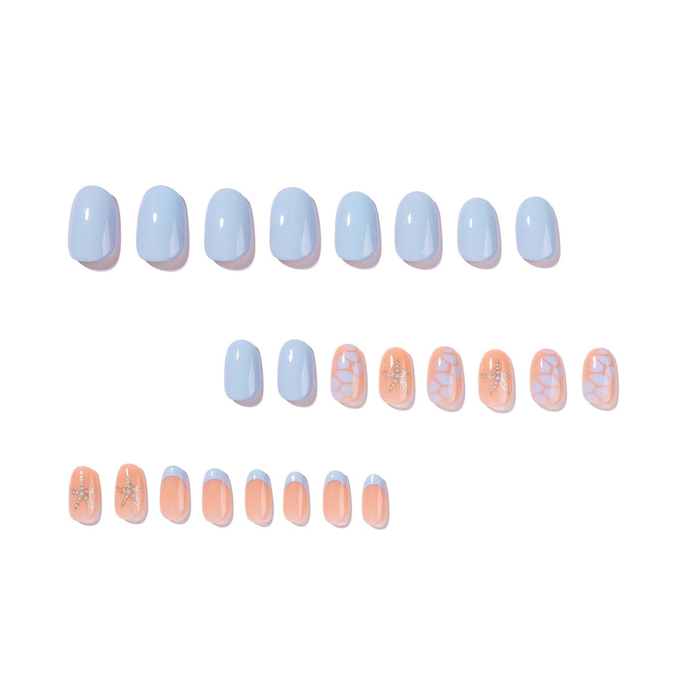 Rhspayh glossy blue almond nail texture highlighting durable salon-like sheen