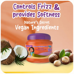 Ricitos de Oro child with defined curls showcasing frizz control