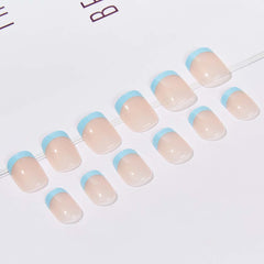 RikView close-up of glossy French tip and blue accent revealing fine design detail