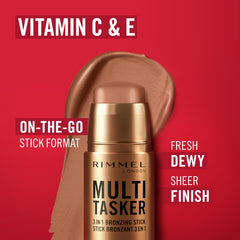 Rimmel bronzing stick label showing vitamin C and E ingredients and claims