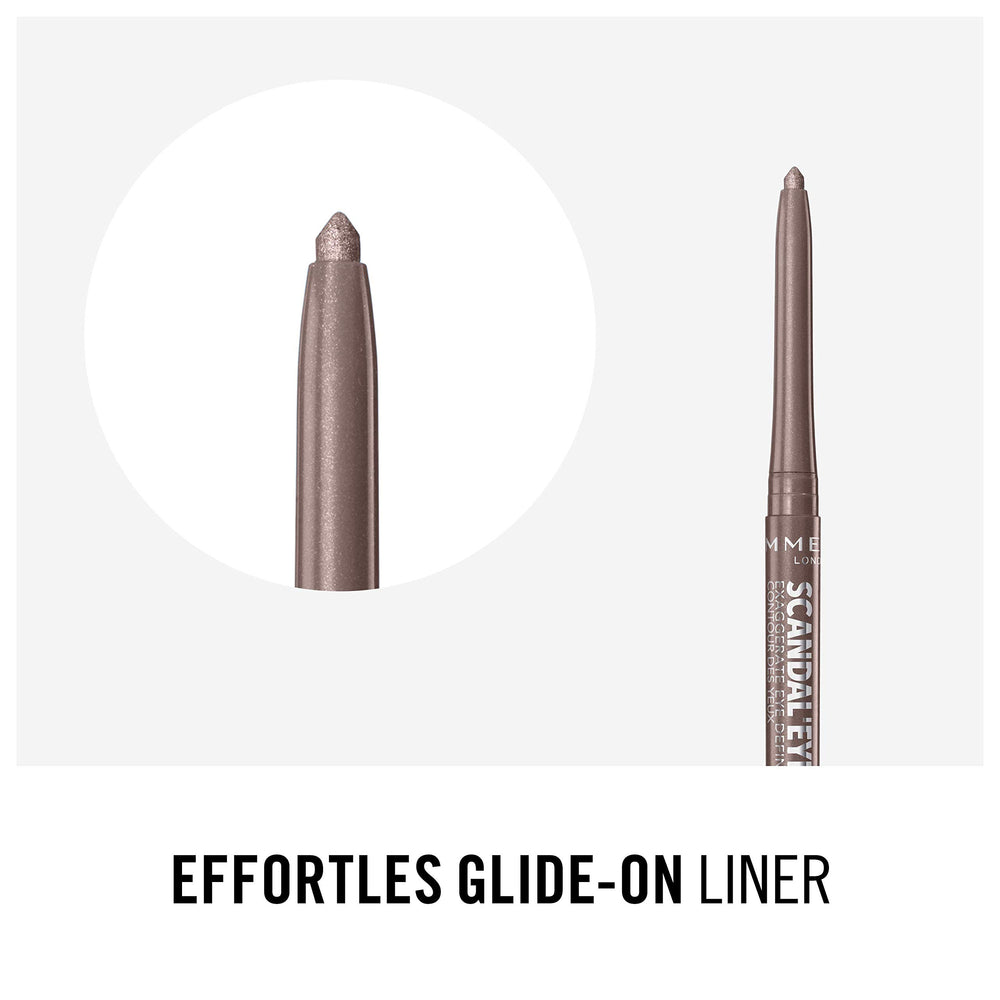 Rimmel eyeliner beside coin showing compact size for travel convenience