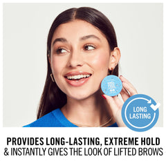 Rimmel wax over brow powder showing sealed, long-lasting brow makeup