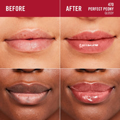 Rimmel model wearing Perfect Peony showing natural glossy enhancement
