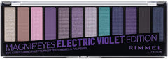 Rimmel Magnif'Eyes front view open showing 12 shades and travel-ready compact