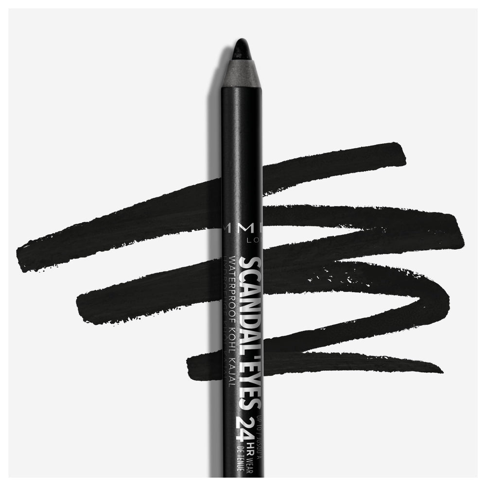 Rimmel Scandal'eyes applied as eyeliner on eye showing crisp line that enhances lash definition