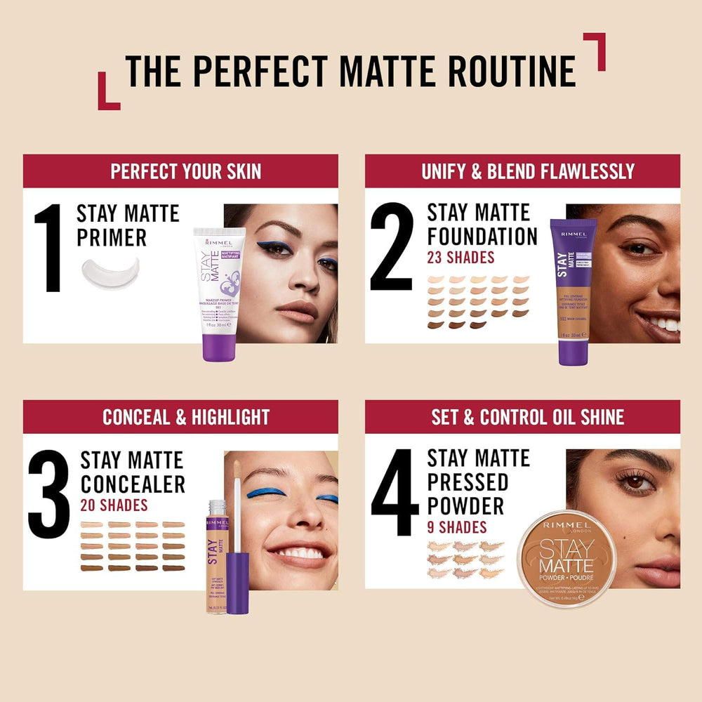 Rimmel Stay Matte next to coin for scale showing compact 0.23oz size