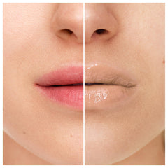 Rimmel Stay Plumped layered over lipstick showing enhanced shine and dimension