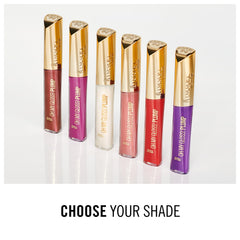 Rimmel Stay Plumped next to a hand for size comparison highlighting travel-friendly