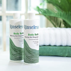 RINSELESS close-up pump and label detail for easy dispensing and quick use