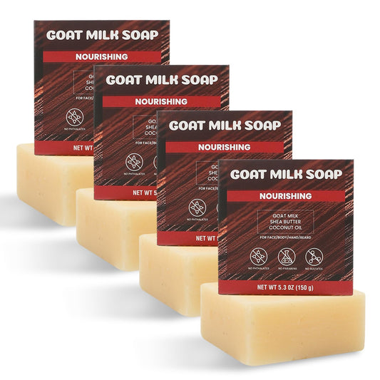 Rinse & Robust front packaging showing four sandalwood soap bars and benefits