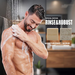 Rinse & Robust bar in hand for size comparison demonstrating portable 3.5 oz format