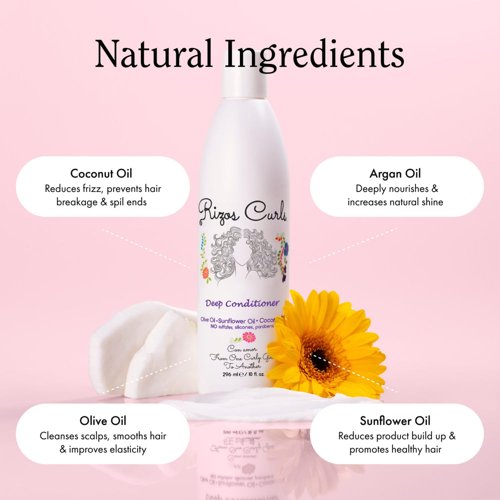 Rizos Curls conditioner applied smooth for detangling and softer curls benefit