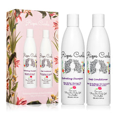 Rizos Curls front packaging showing both shampoo and conditioner for complete care